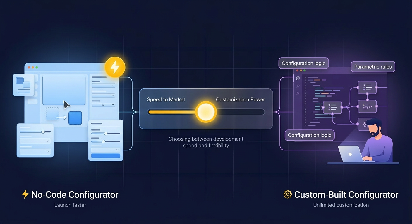 No-Code Configurator vs Custom-Built Configurator — comparing speed to market and customization power